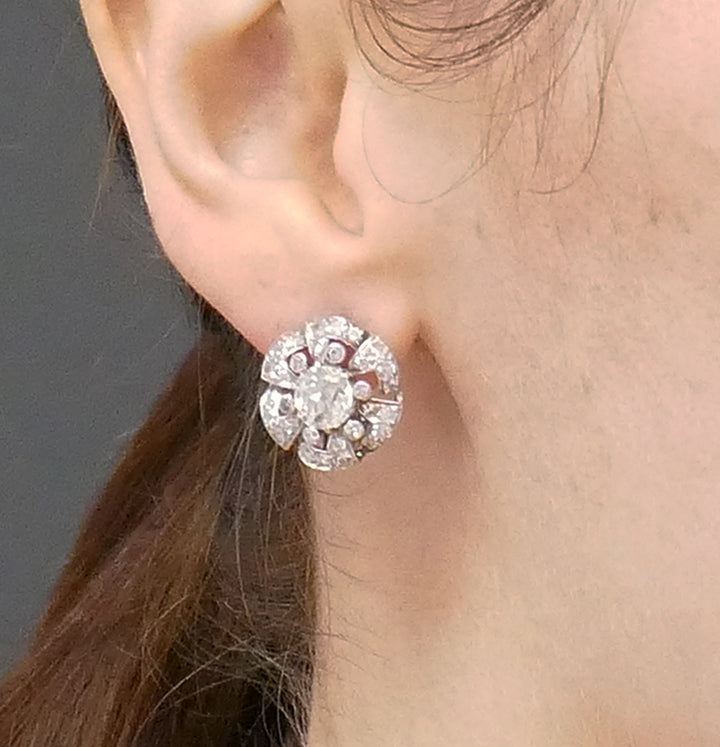 Vintage Platinum Diamond Earrings GIA Cluster Estate Jewelry