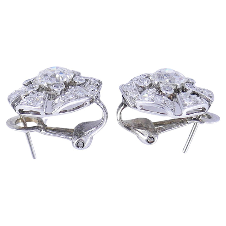 Vintage Platinum Diamond Earrings GIA Cluster Estate Jewelry
