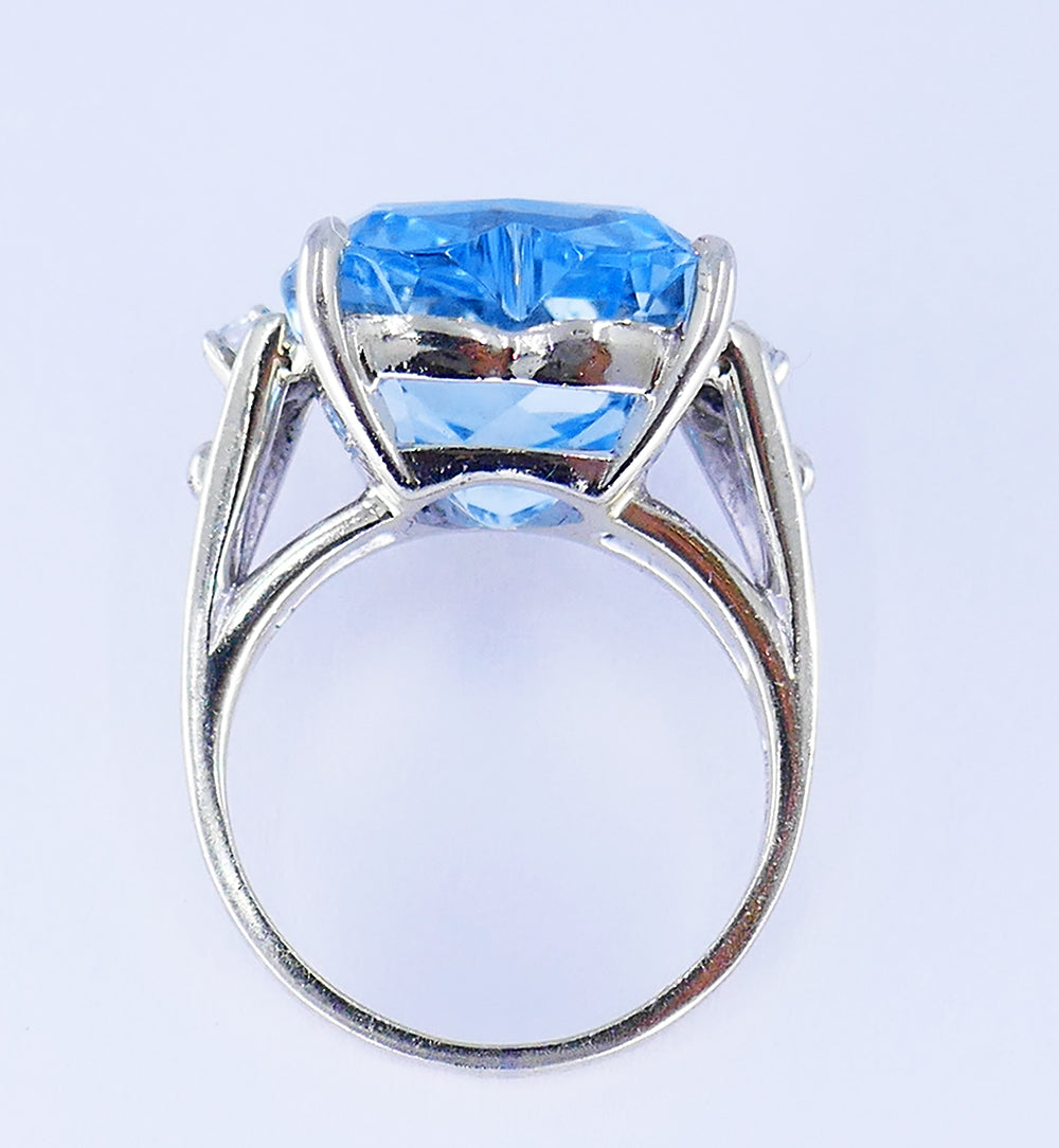Vintage Ring 14k Gold Aquamarine Diamond Estate Jewelry
