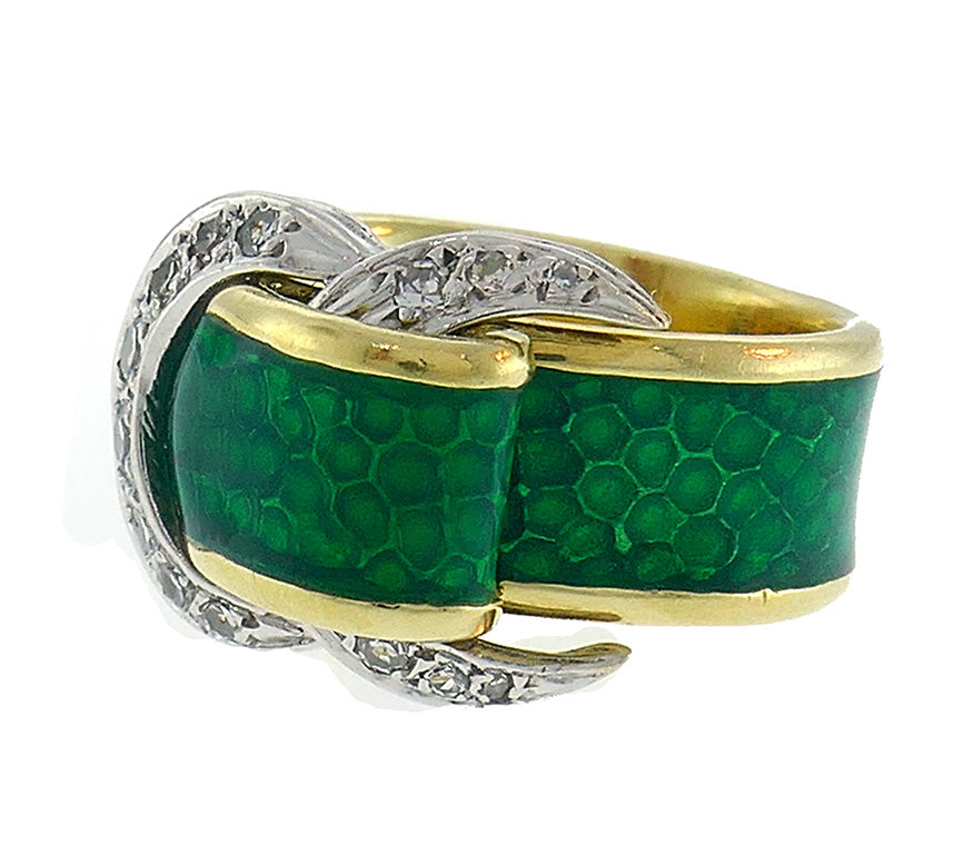 Enamel Snake Ring 18k Gold Diamond Retro Buckle Band Vintage