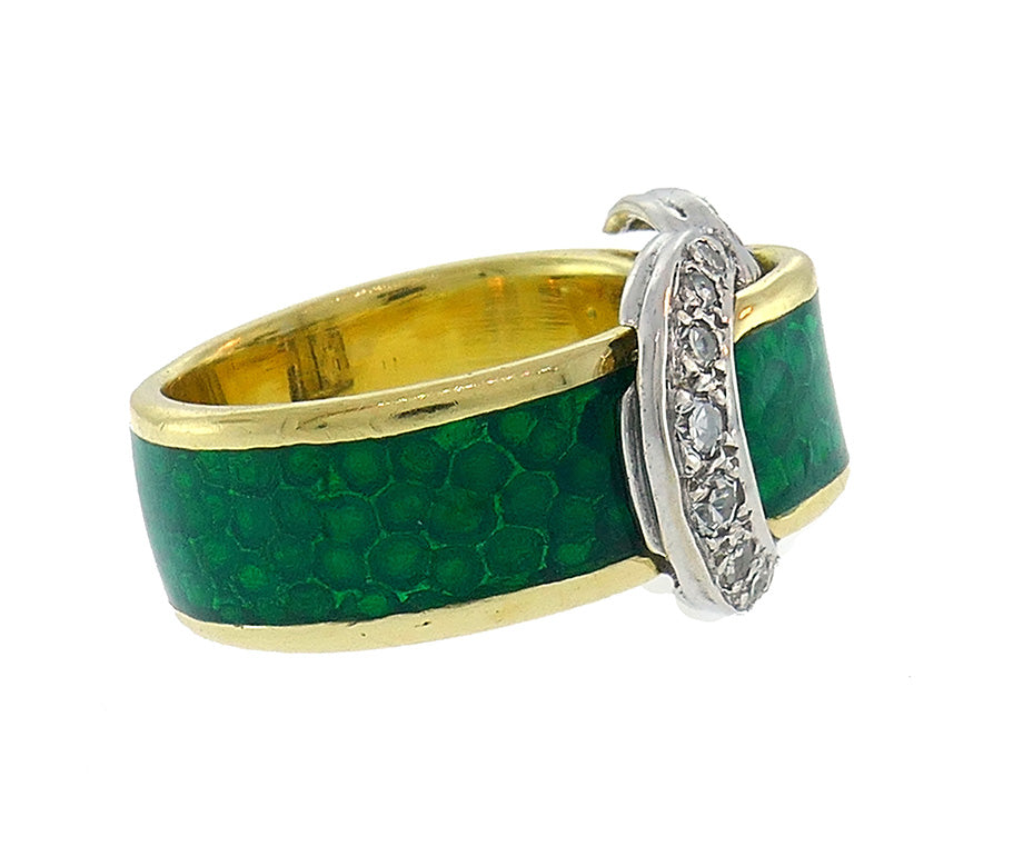 Enamel Snake Ring 18k Gold Diamond Retro Buckle Band Vintage