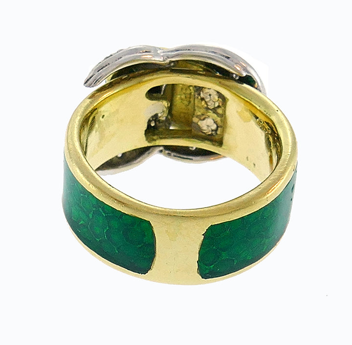 Enamel Snake Ring 18k Gold Diamond Retro Buckle Band Vintage