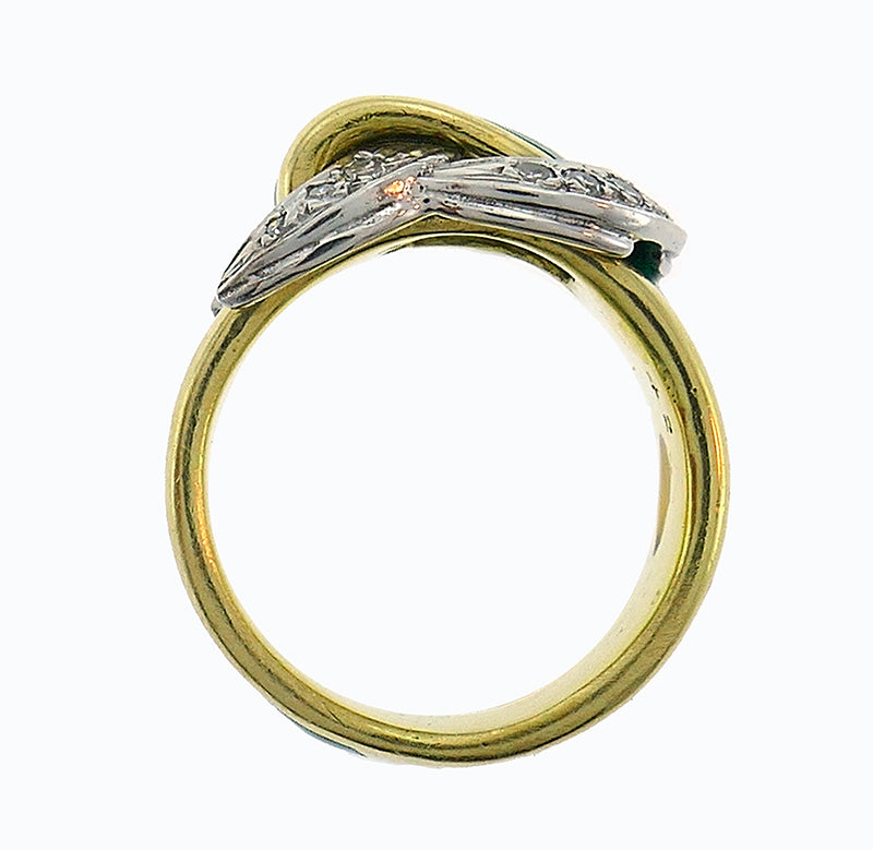 Enamel Snake Ring 18k Gold Diamond Retro Buckle Band Vintage