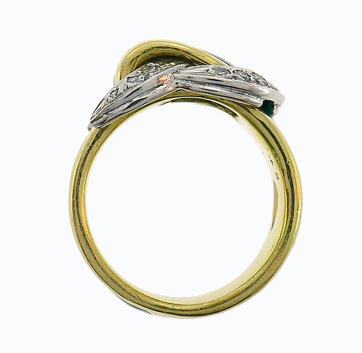 Enamel Snake Ring 18k Gold Diamond Retro Buckle Band Vintage