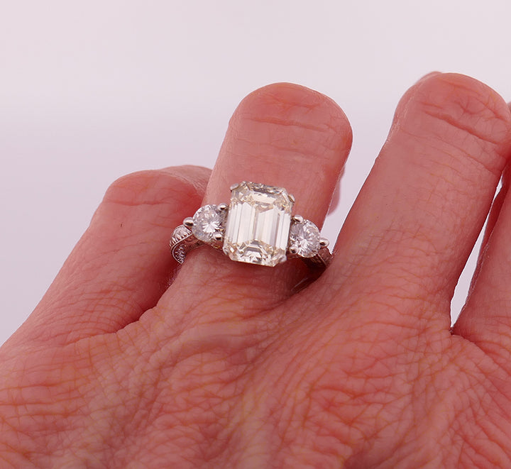 Vintage Diamond Platinum Three-Stone Ring Estate Jewelry