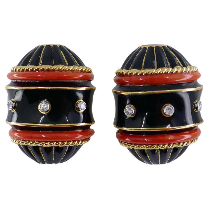 David Webb Earrings Enamel Gold Diamond