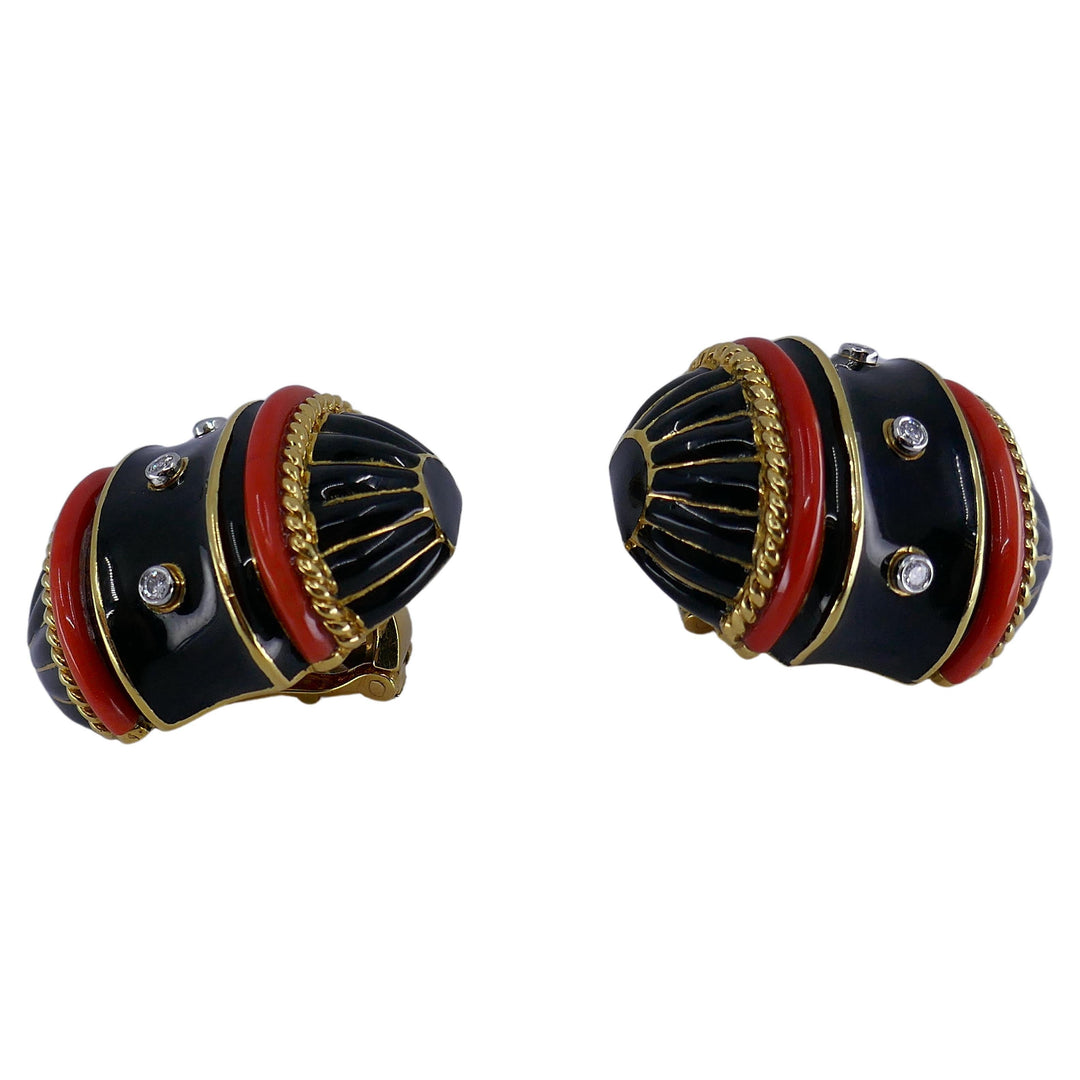 David Webb Earrings Enamel Gold Diamond