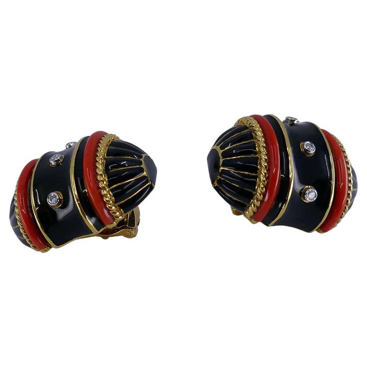 David Webb Earrings Enamel Gold Diamond