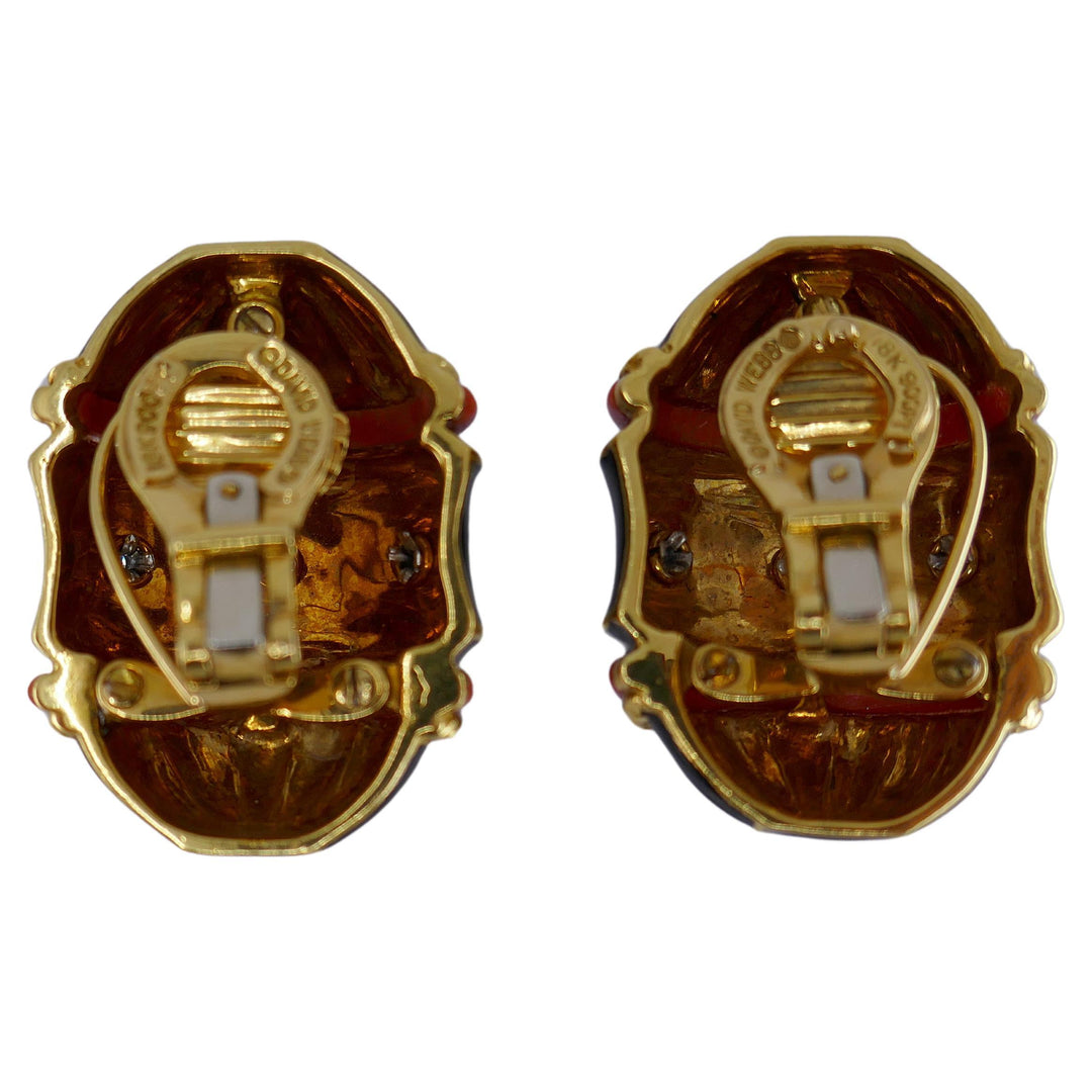 David Webb Earrings Enamel Gold Diamond