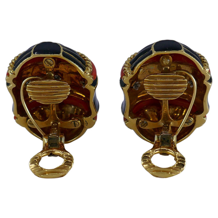 David Webb Earrings Enamel Gold Diamond