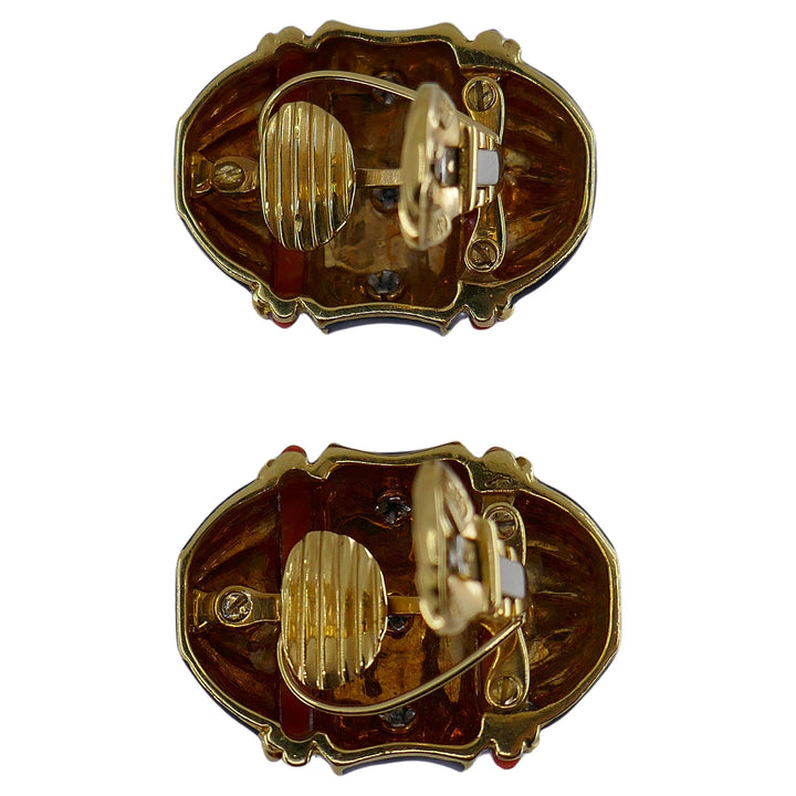 David Webb Earrings Enamel Gold Diamond