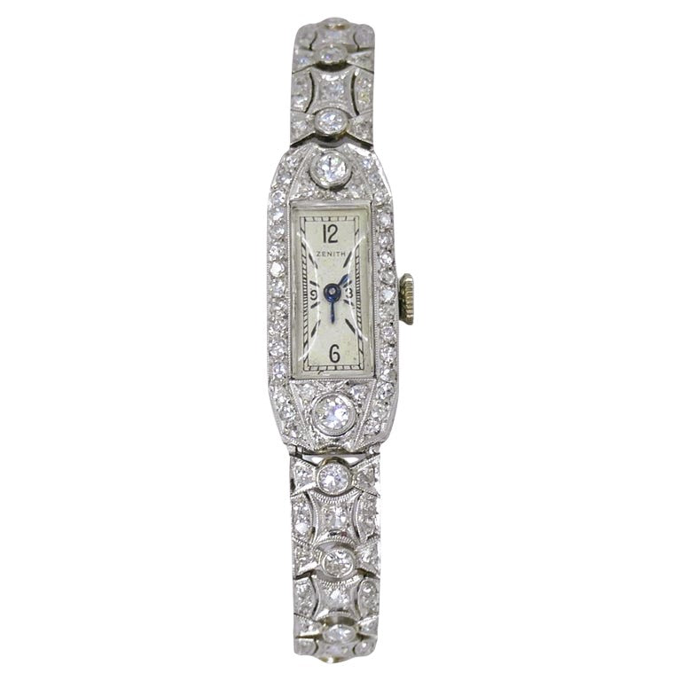 Zenith Watch Art Deco Platinum Diamond Estate Jewelry