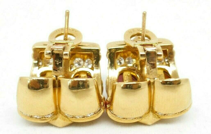 BVLGARI 18K Yellow Gold Diamond Citrine Pink Tourmaline Huggie Earrings