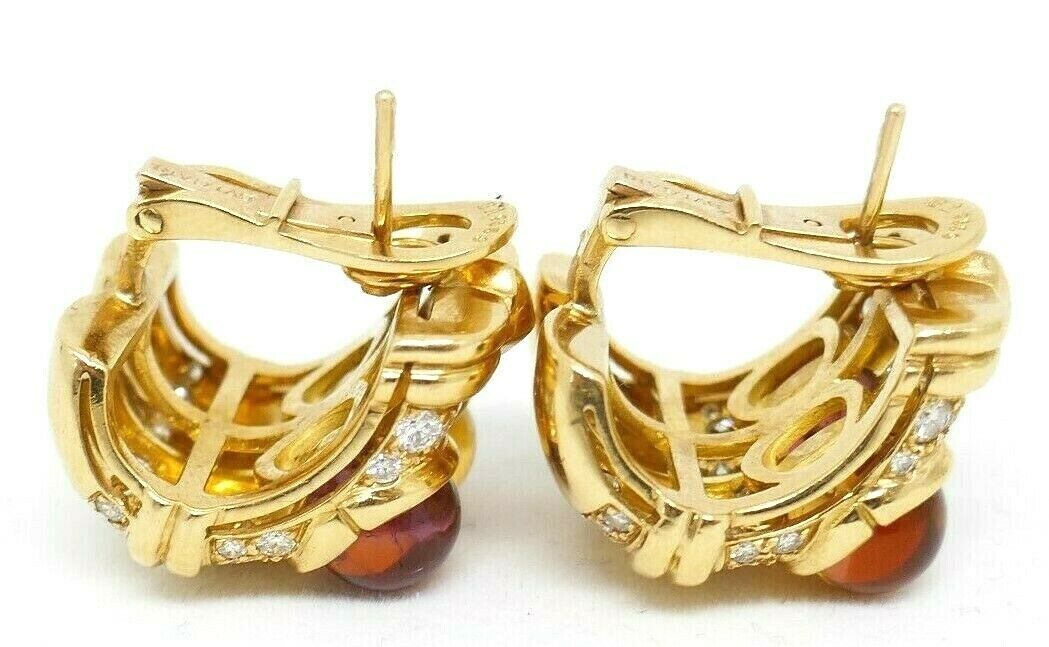 BVLGARI 18K Yellow Gold Diamond Citrine Pink Tourmaline Huggie Earrings