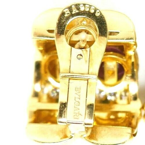 BVLGARI 18K Yellow Gold Diamond Citrine Pink Tourmaline Huggie Earrings