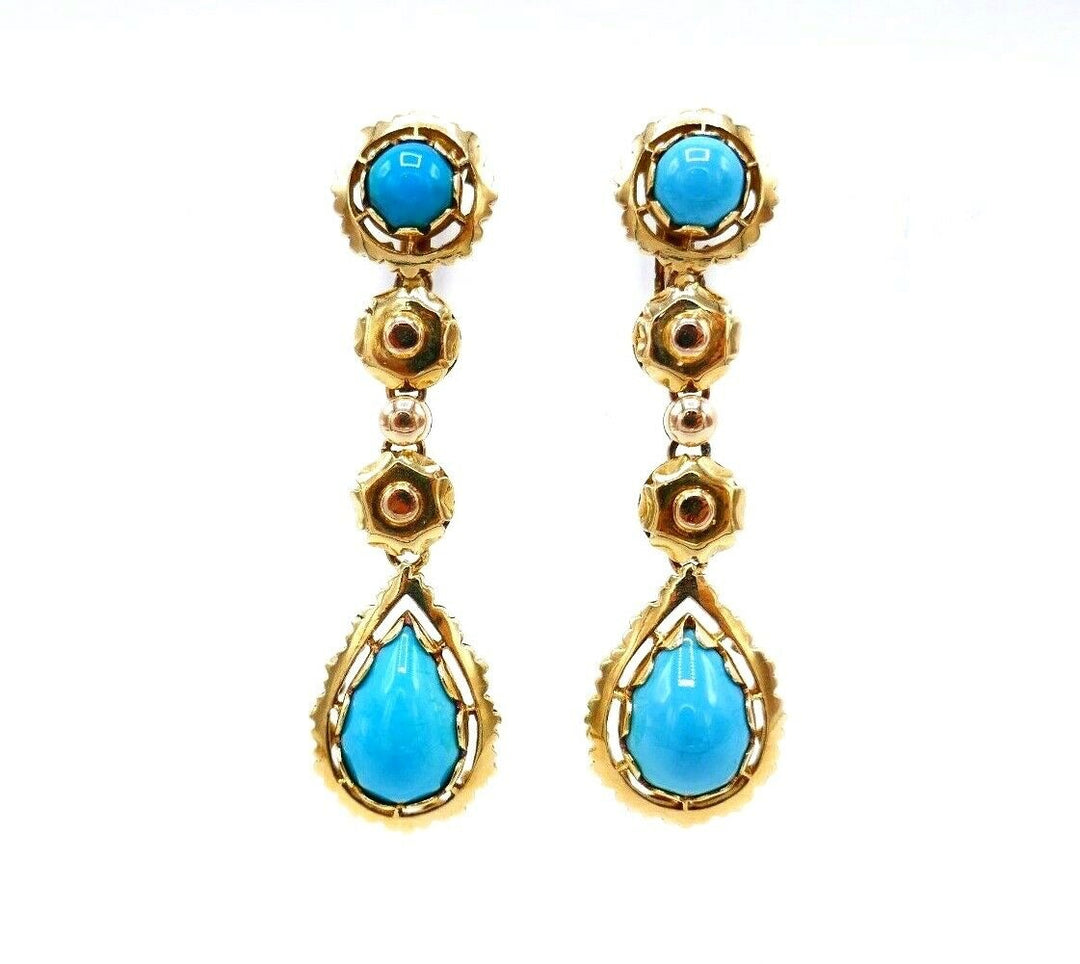 1970s Yellow Gold Turquoise Necklace Earrings Set