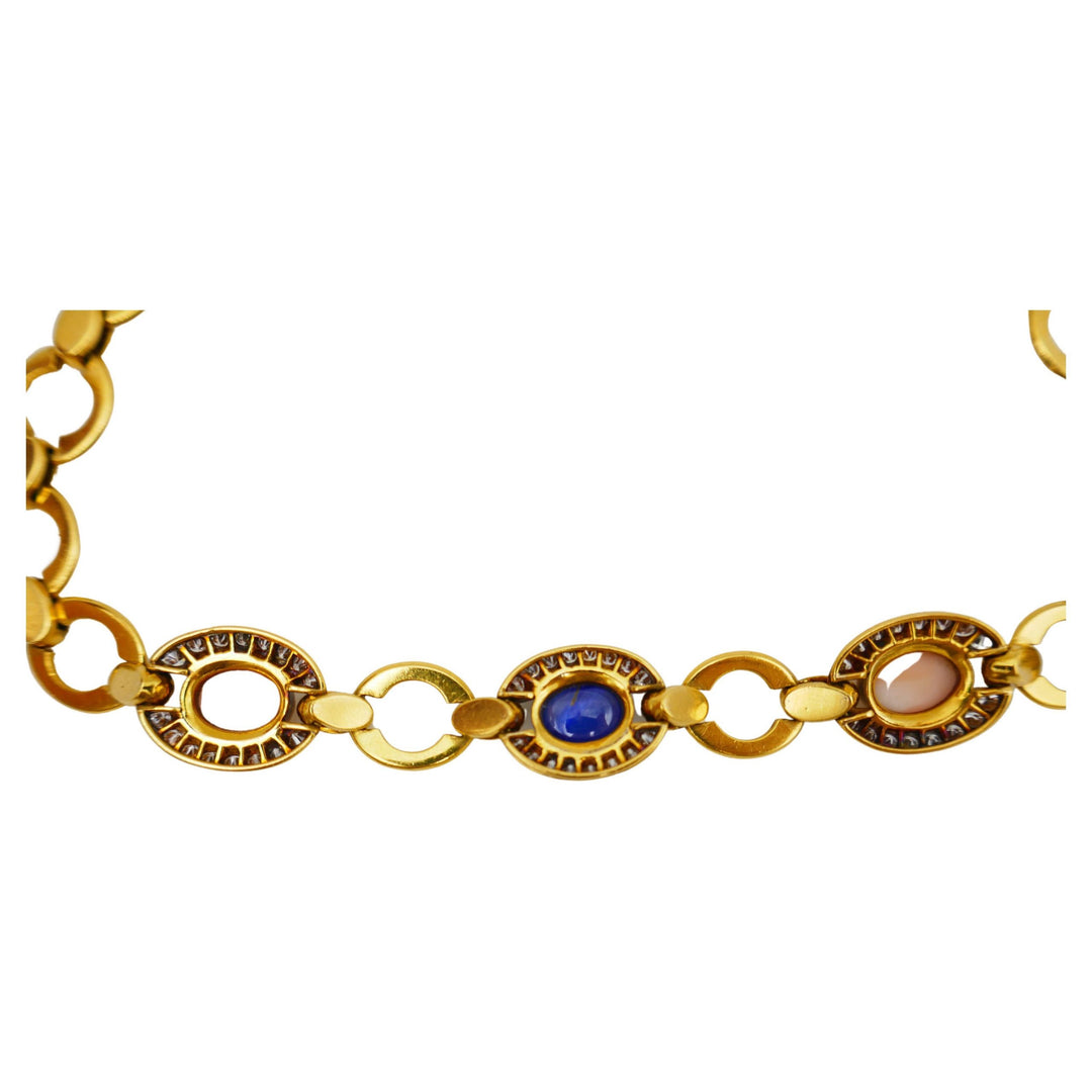 1960s Bulgari Bvlgari Coral Sapphire Diamond Gold Necklace