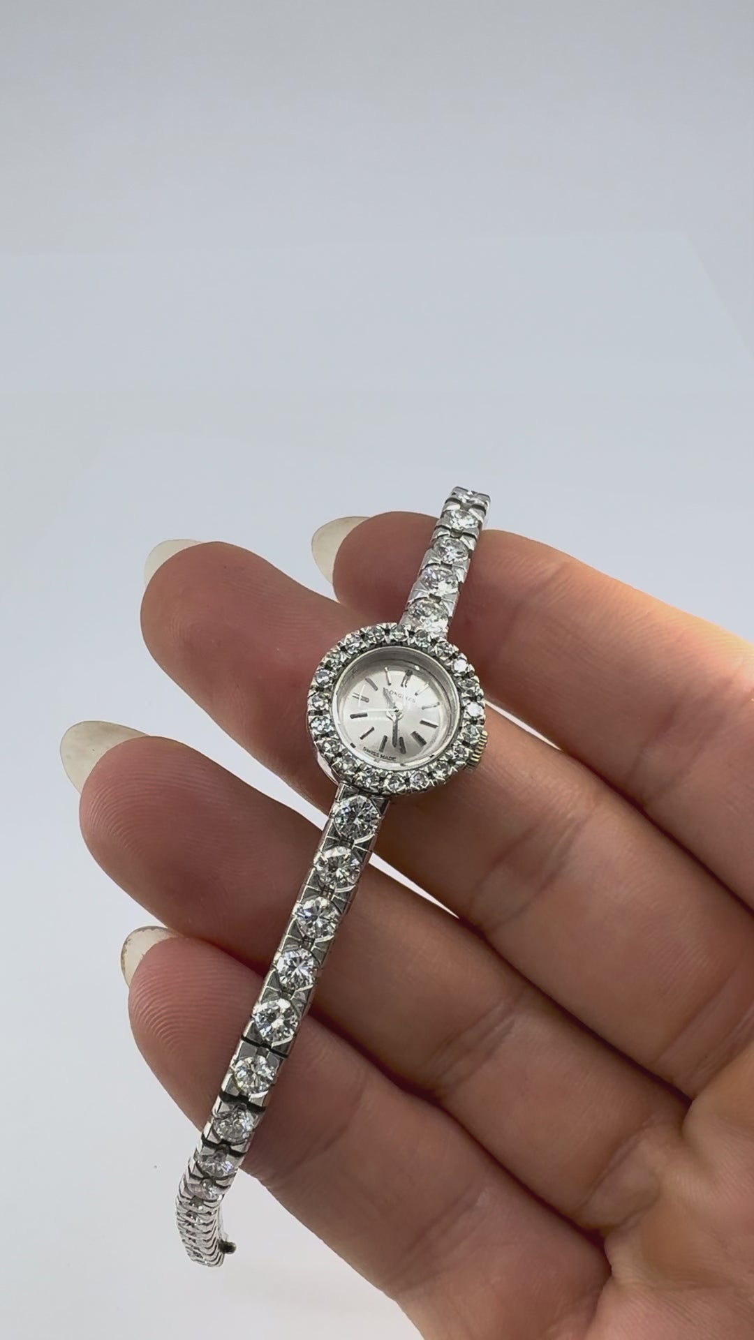 Vintage Longines Swiss 18k White Gold Diamond Lady's Wrist Watch
