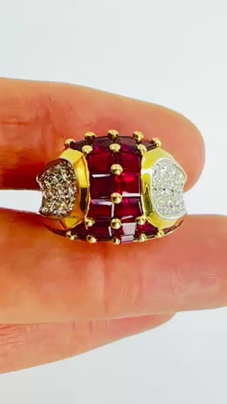 Oscar Heyman Vintage Cocktail Ring Gold Platinum Ruby Diamond Estate Jewelry