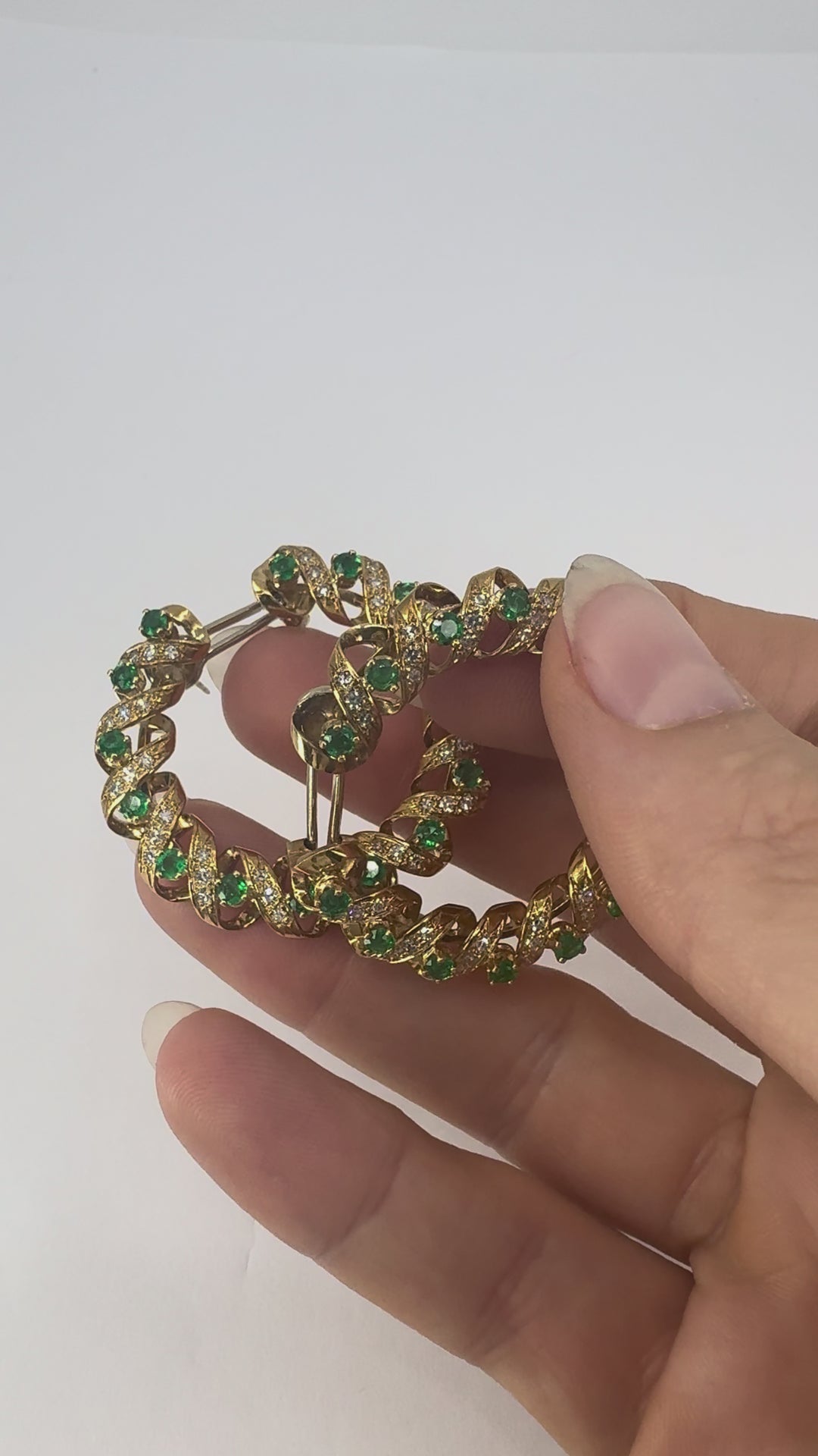 Vintage Asprey & Co. 18k Gold Diamond Emerald Circular Earrings