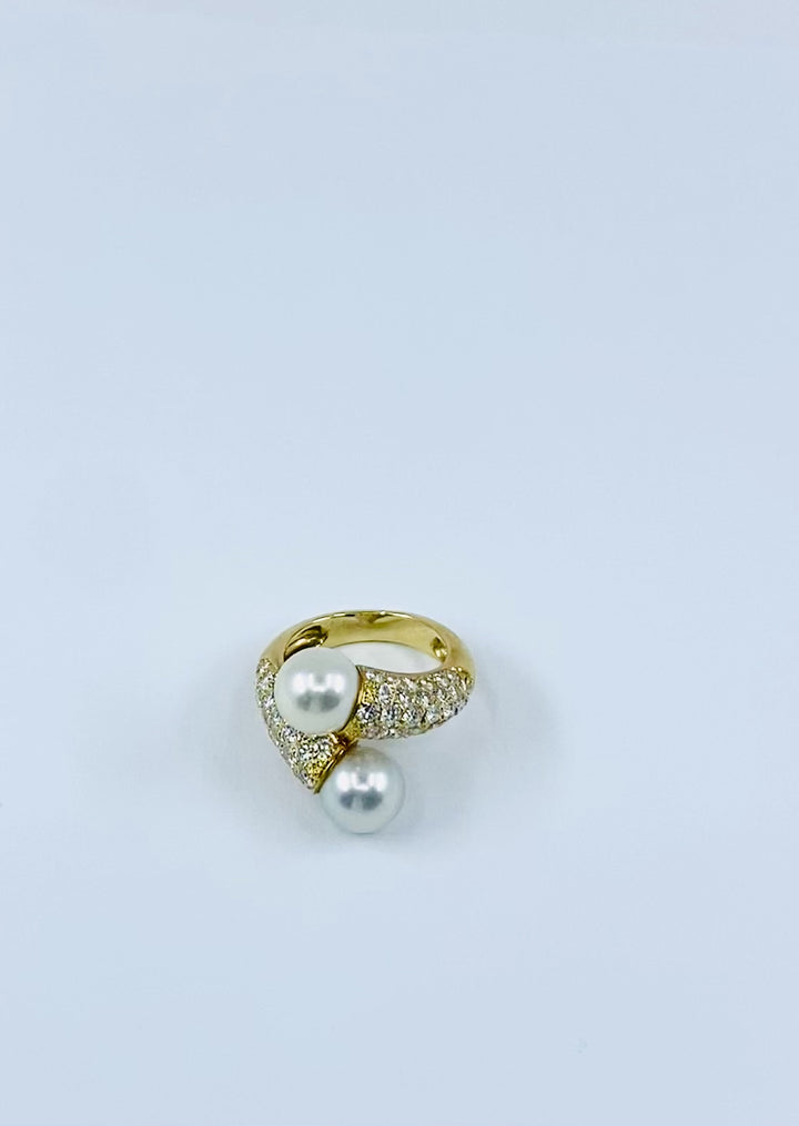 Van Cleef & Arpels Toi Et Moi 18k Gold Pearl Diamond Ring