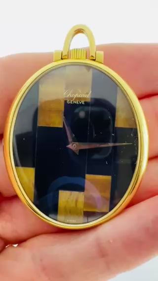 Vintage Chopard Watch 18k Gold Pendant Tiger’s Eye Black Onyx