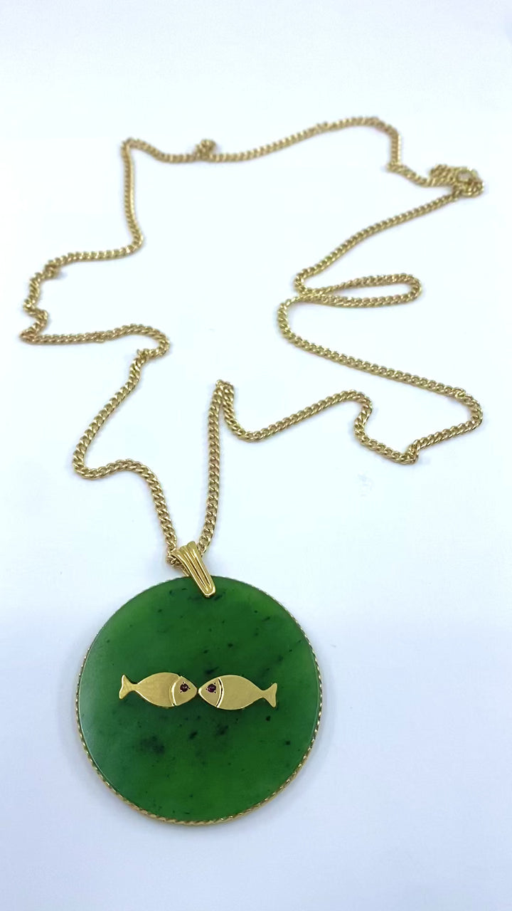 Astrological Sign Picies Jade Pendant 14K Gold  Necklace