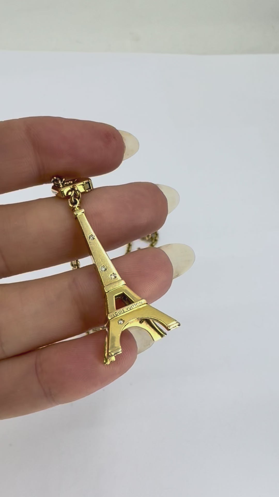 Louis Vuitton 18k Gold Diamond Eiffel Tower French Pendant Necklace