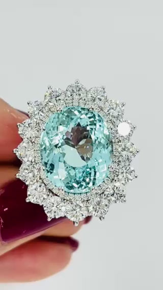 Paraiba Tourmaline Diamond Ring GIA 18k White Gold Estate Jewelry