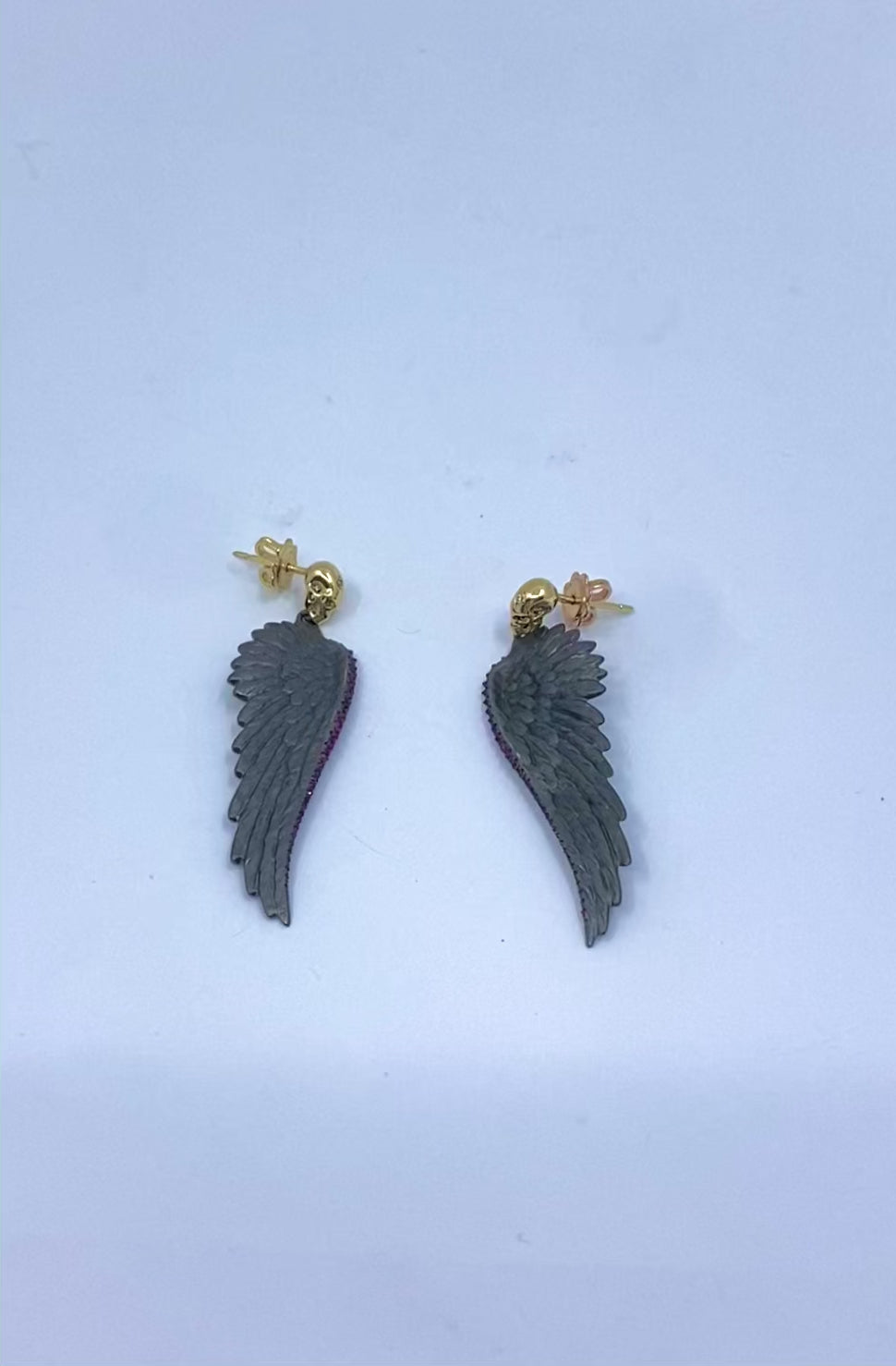 Theodoros 18k Gold & Sterling Silver Ruby Wing Skull Earrings