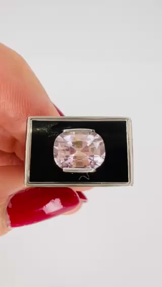 Vintage 18k White Gold Pink Sapphire Black Enamel Ring