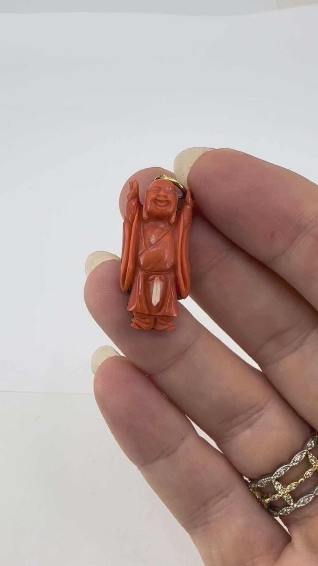Vintage Coral Buddha Charm Pendant 10k Gold