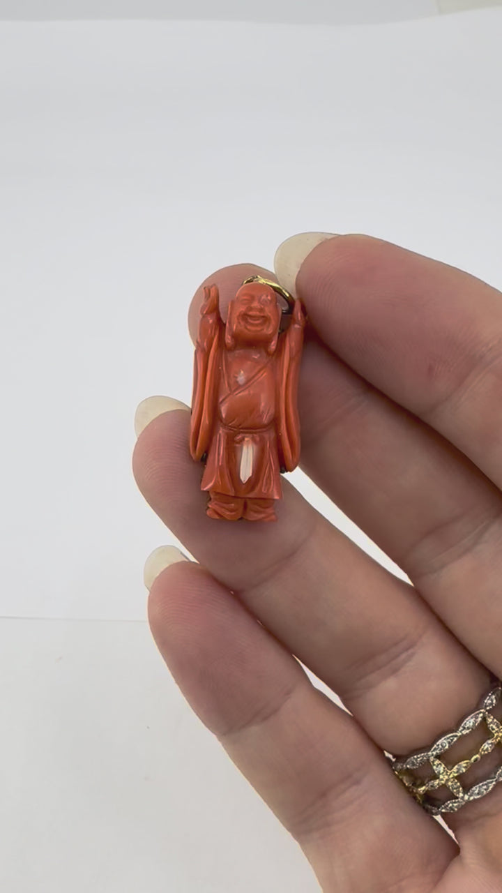 Vintage Coral Buddha Charm Pendant 10k Gold