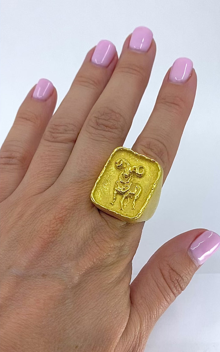 Boris Lebeau 22k Gold Signet Ring Aries Zodiac Sign