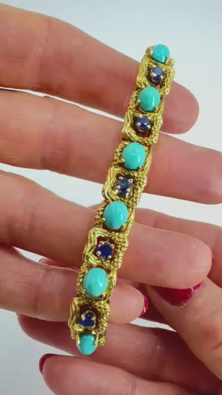 Vintage Tiffany & Co. Bracelet 18k Gold Sapphire Turquoise Estate Jewelry