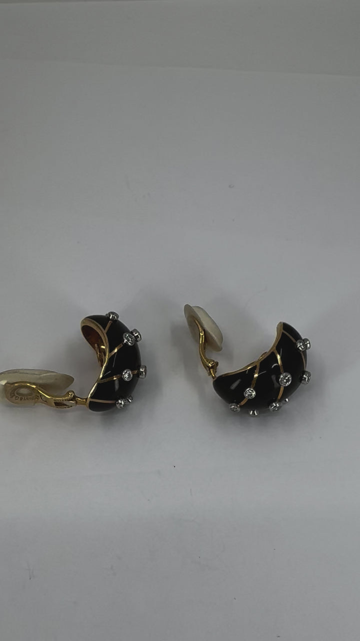 Jean Schlumberger Tiffany & Co. 18k Gold Platinum Enamel Diamond Banana Earrings