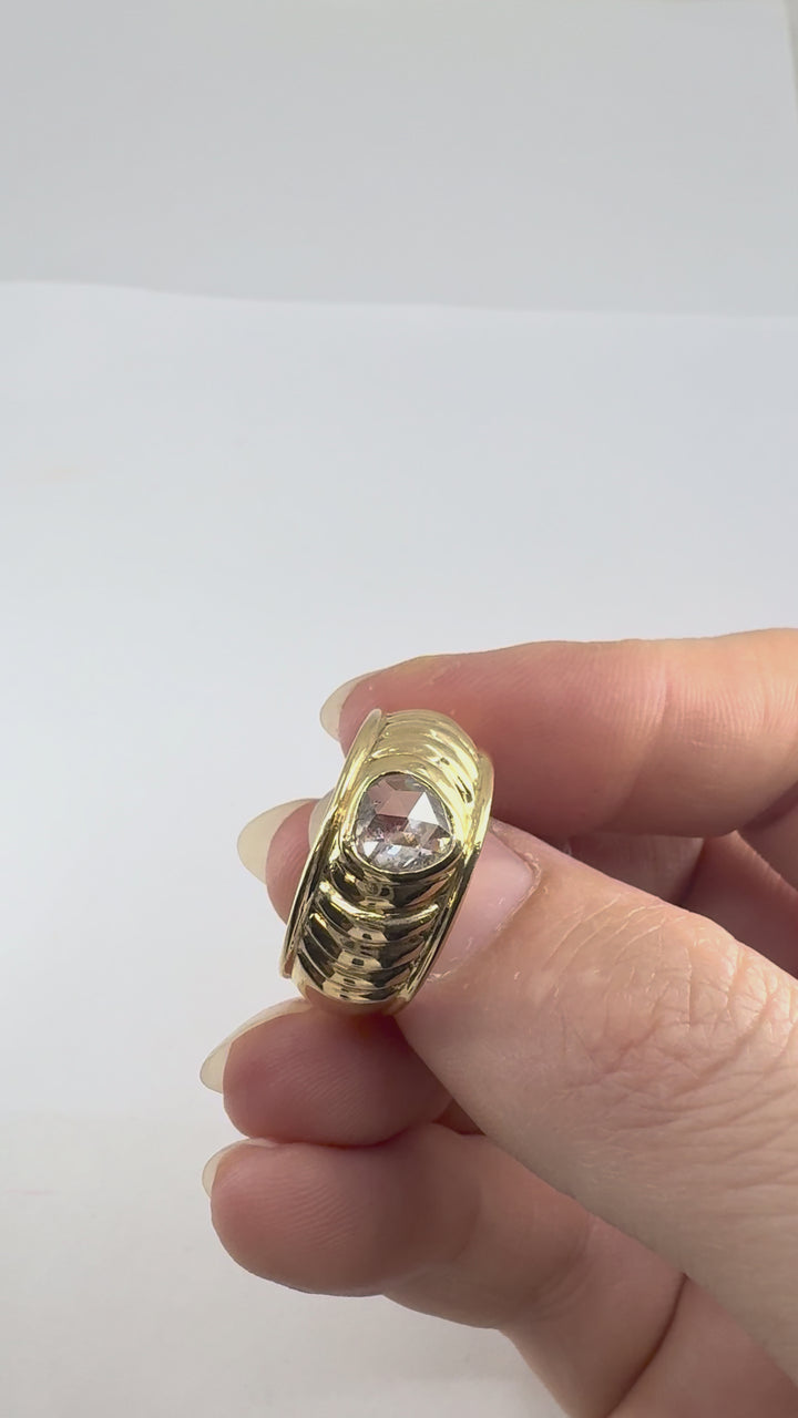Vintage French 18k Yellow Gold Rose Cut Diamond Domed Band Ring