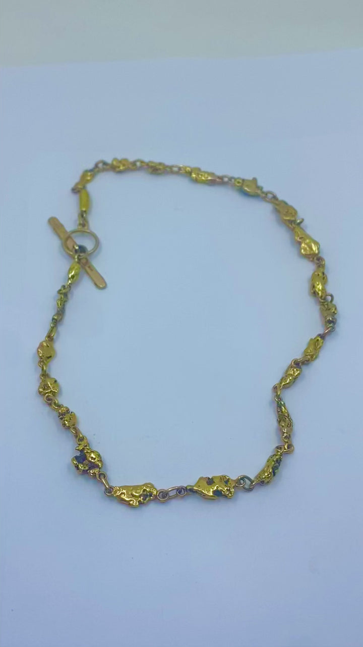 22k Gold Nugget Bar Necklace & 14k Gold Toggle Clasp