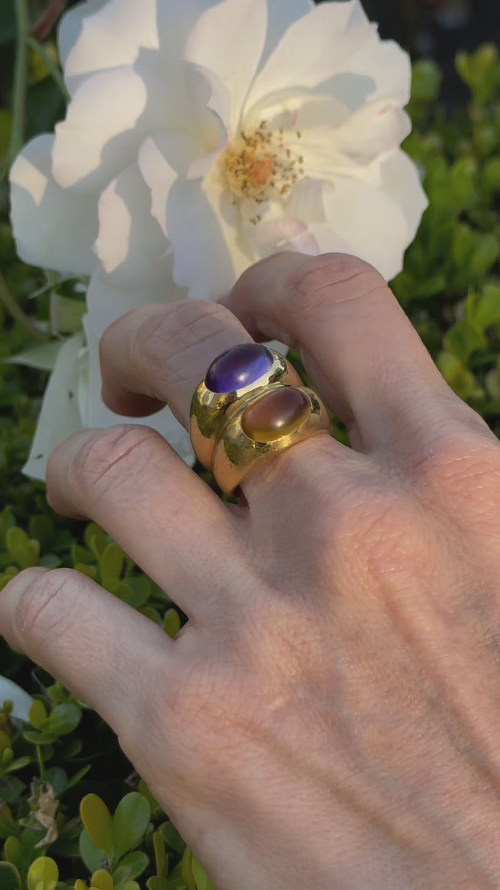 Vintage Bulgari Doppio 18k Gold Amethyst Citrine Ring