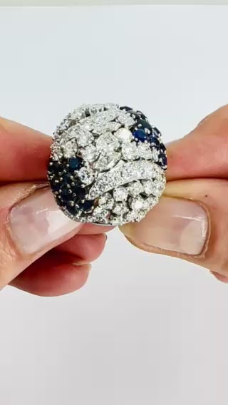 Vintage Dome Ring Ruser Platinum Diamond Sapphire Estate Jewelry