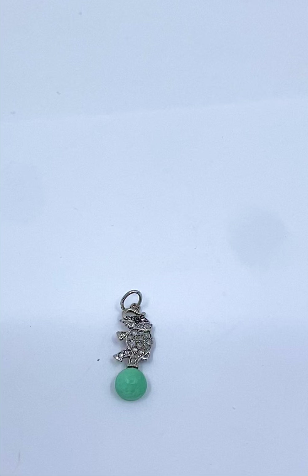 Antique Platinum‑Topped 14k Gold Diamond Elephant Charm Green Bead Accent