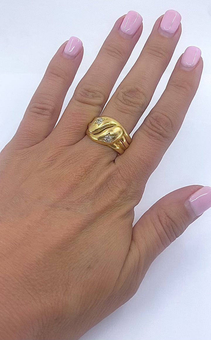Victorian Double-Headed Snake Ring 18k Gold Diamond