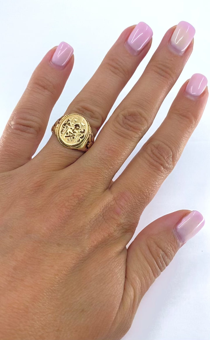 Antique 14k Gold Signet Ring Family Crest