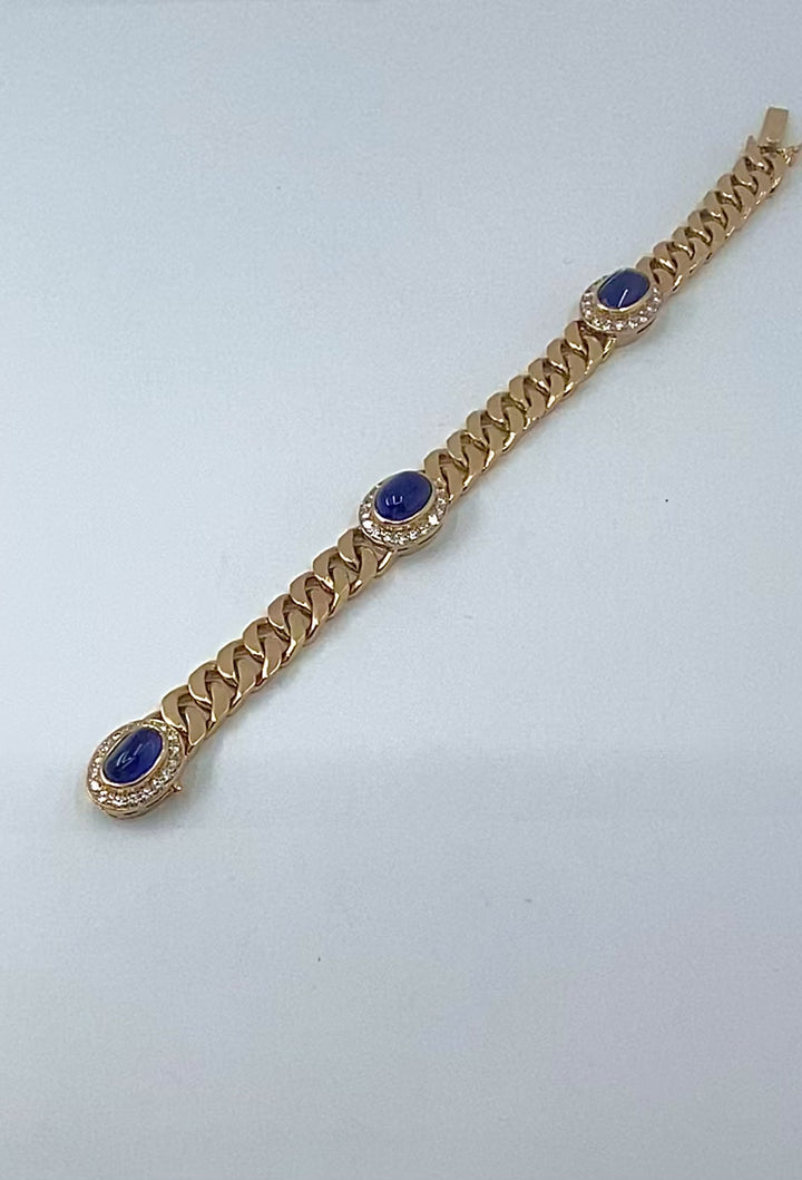 Vintage French 18k Gold Bracelet Curb Link Sapphire