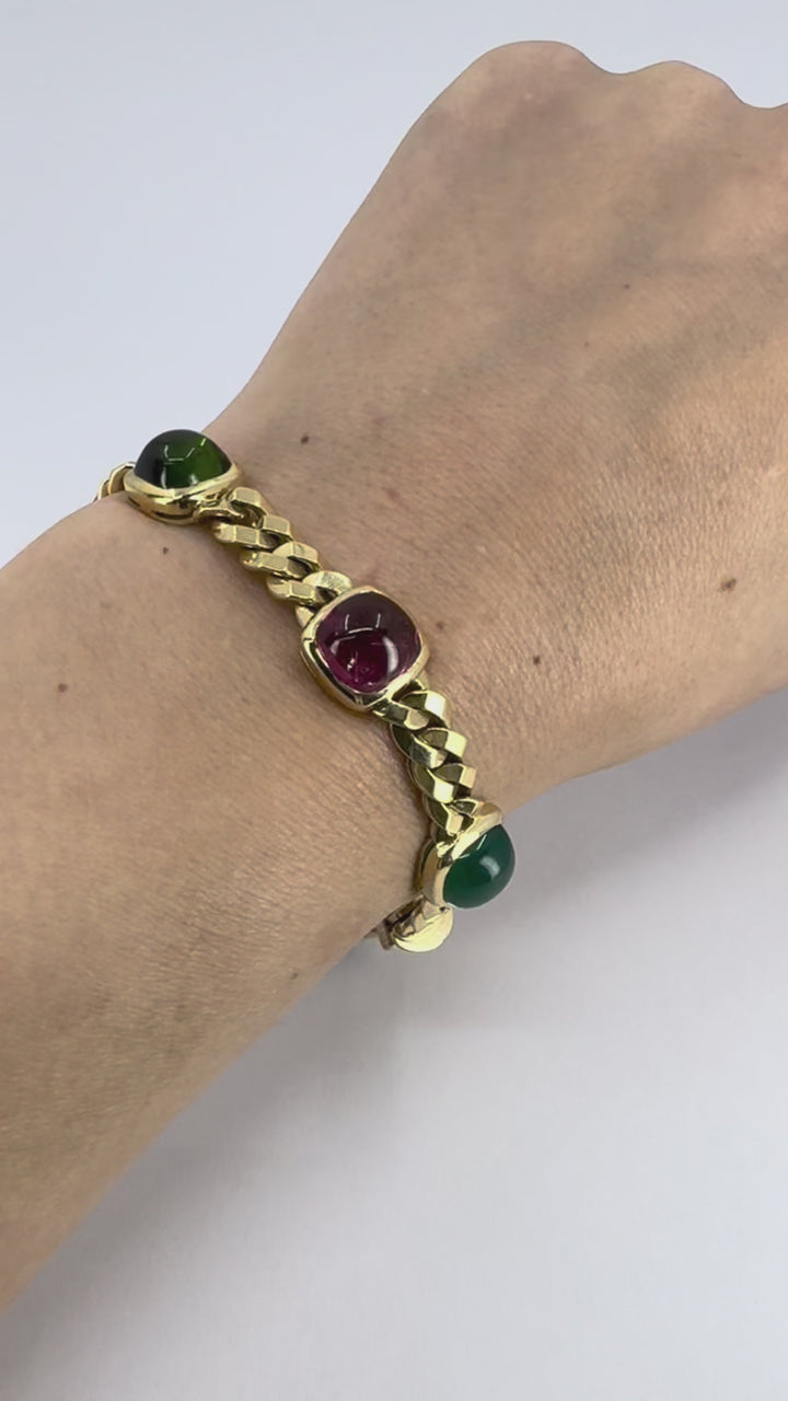 Vintage Bvlgari 18k Gold Curblink Sugarloaf Gemstones Bulgari Bracelet