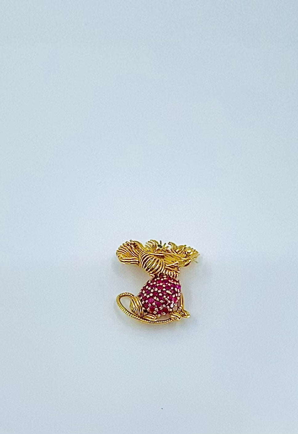 Tiffany & Co. 18K Gold Ruby Emerald Mouse Brooch