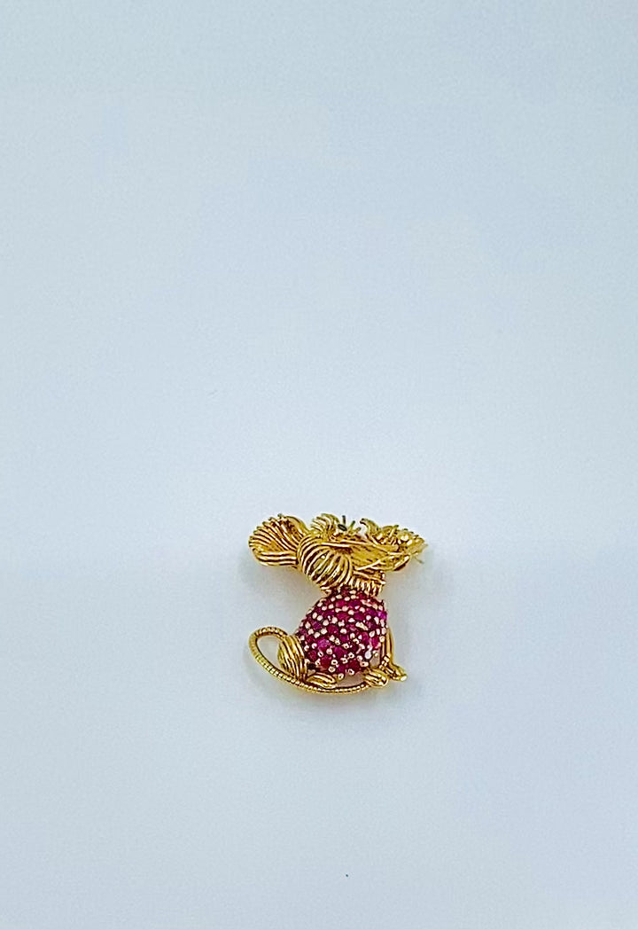 Tiffany & Co. 18K Gold Ruby Emerald Mouse Brooch