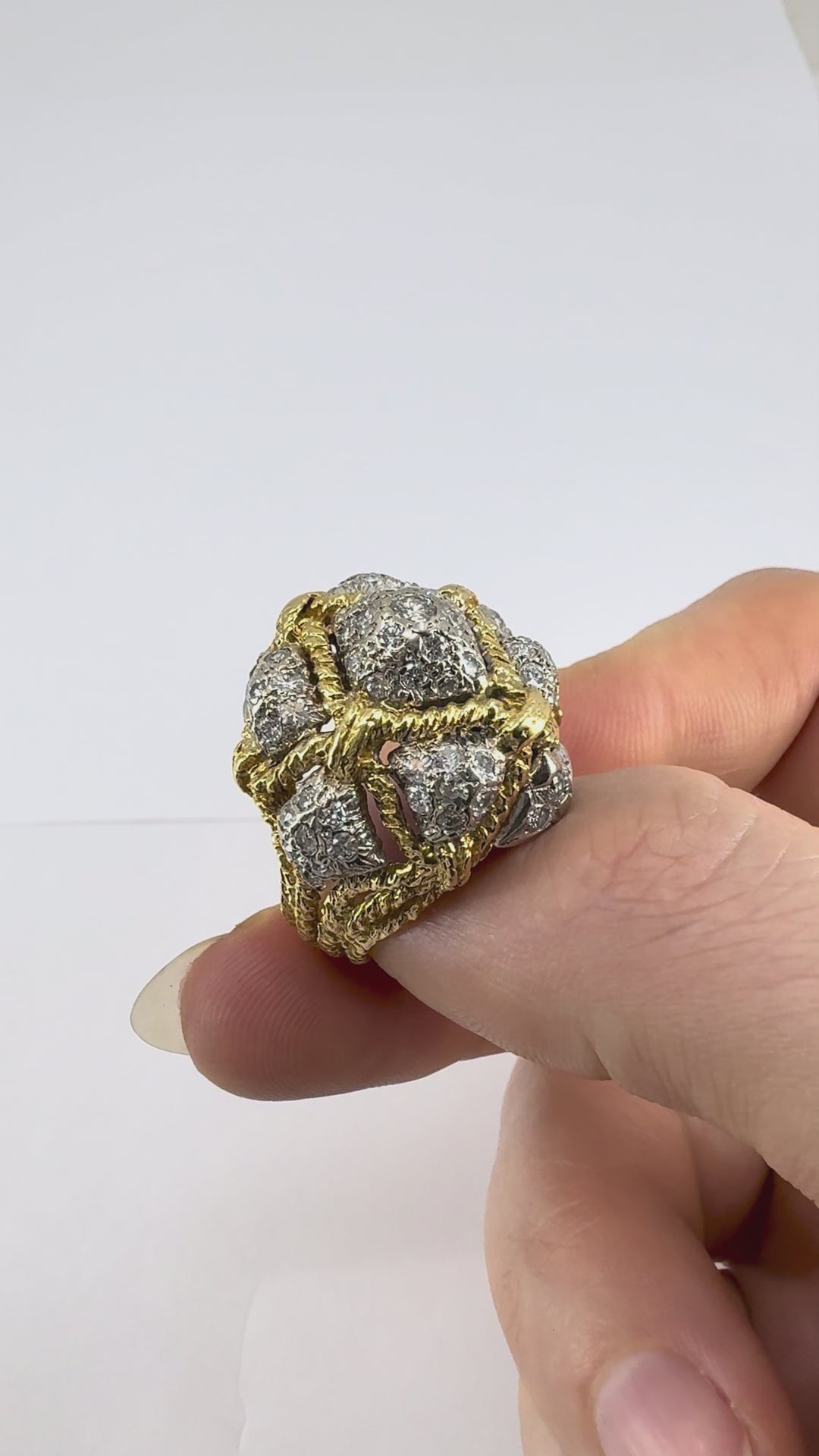 Vintage 18k Yellow Gold and 14k White Gold Diamond Dome Cocktail Ring