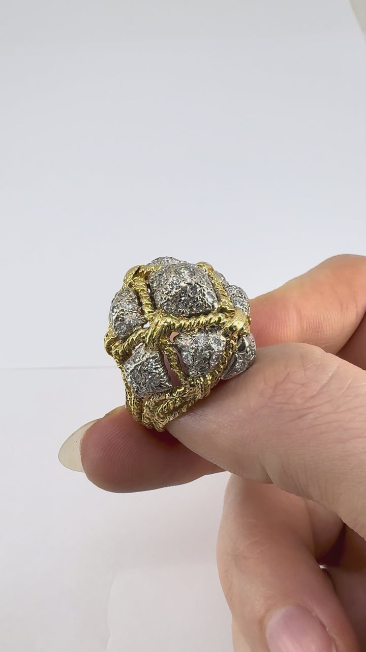 Vintage 18k Yellow Gold and 14k White Gold Diamond Dome Cocktail Ring
