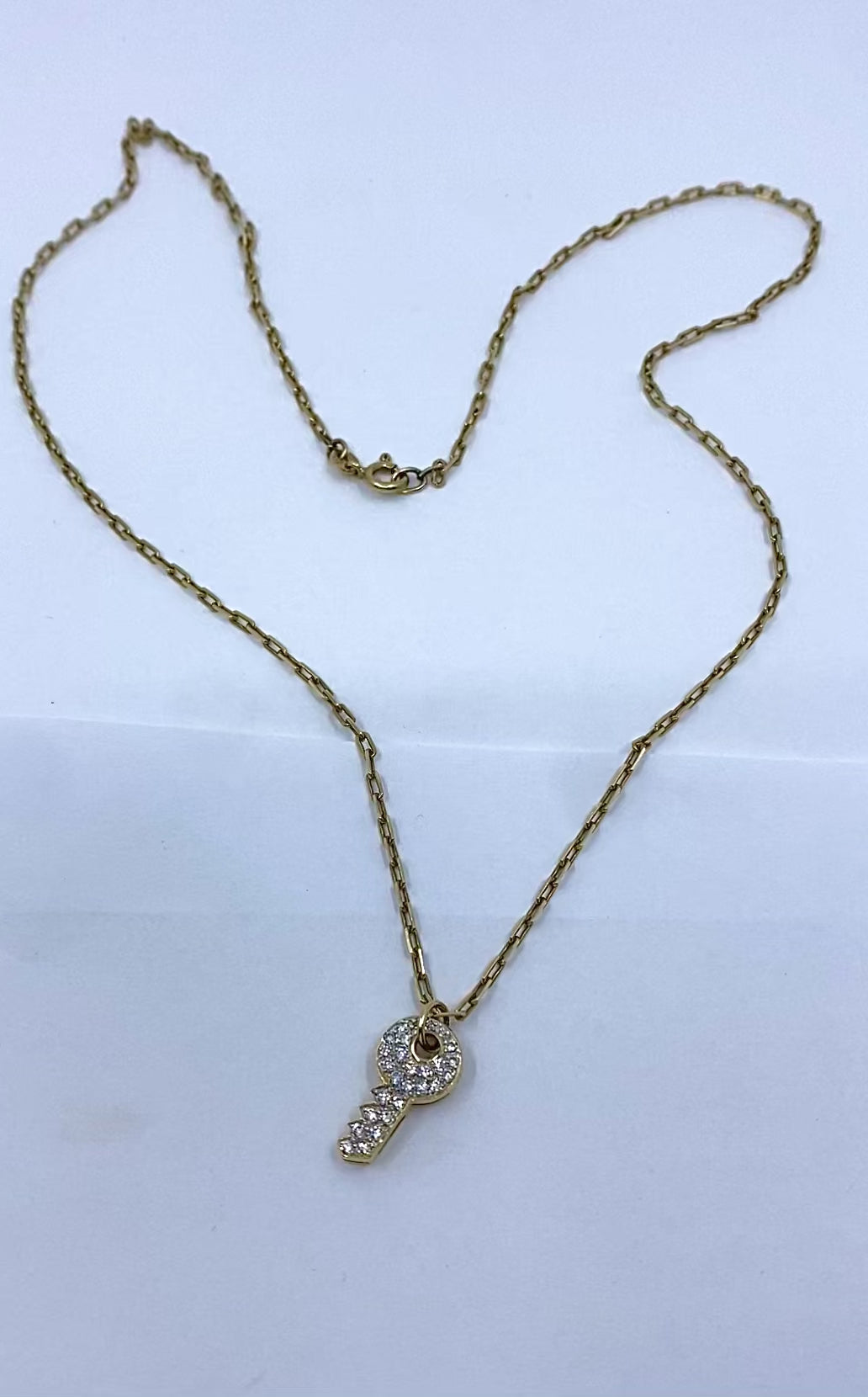 18k Diamond Key Pendant 14k Italian Gold Chain Necklace